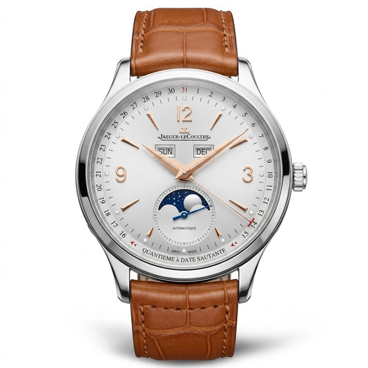 JAEGER-LECOULTRE Master Control Calendar Q4148420 Watch with brown leather strap and silver case 