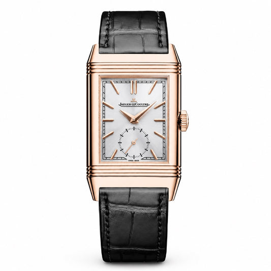 Luxury JAEGER-LECOULTRE Reverso Tribute Monoface Q7132521 watch with black leather strap and rose gold case