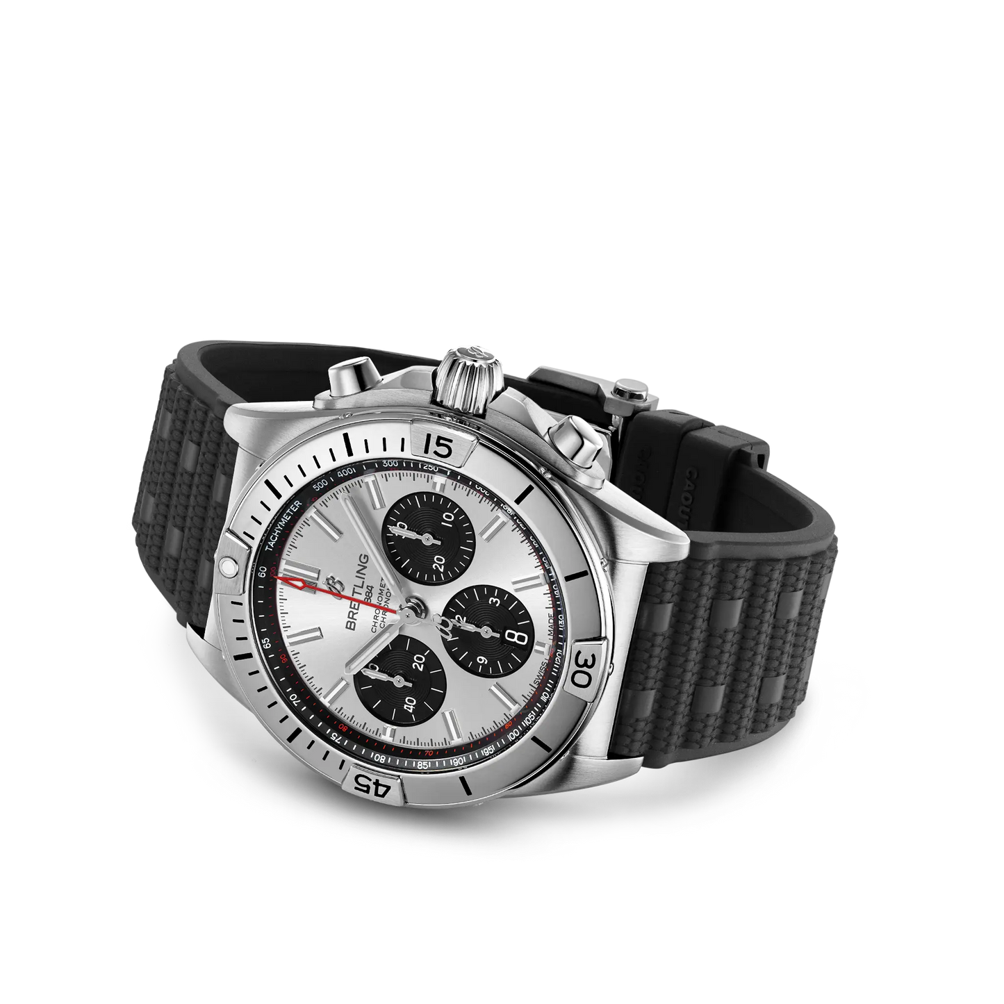 BREITLING Chronomat B01 42mm Stainless Steel case, Silver dial, Rubber strap