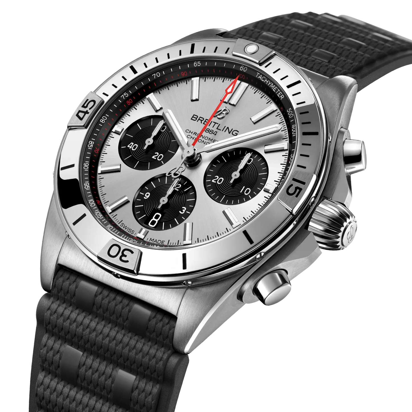 BREITLING Chronomat B01 42mm Stainless Steel case, Silver dial, Rubber strap