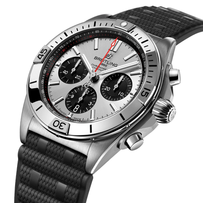 BREITLING Chronomat B01 42mm Stainless Steel case, Silver dial, Rubber strap