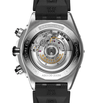BREITLING Super Chronomat B01 44mm, Stainless Steel case, Black dial, Rubber strap - Classic Kaf