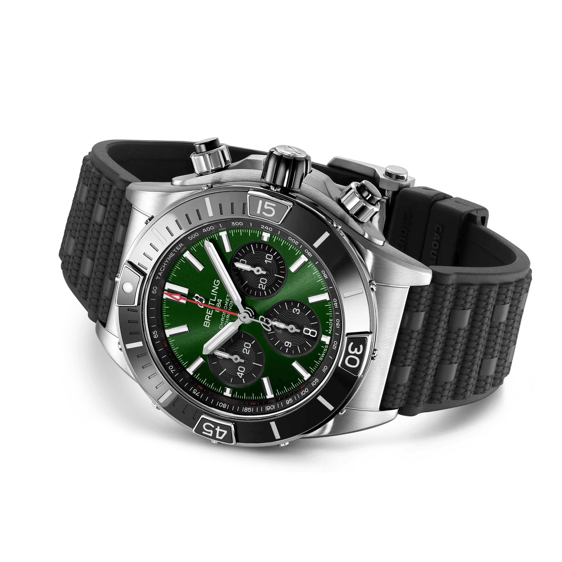 BREITLING Super Chronomat B01 44mm, Stainless Steel case, Black dial, Rubber strap - Classic Kaf