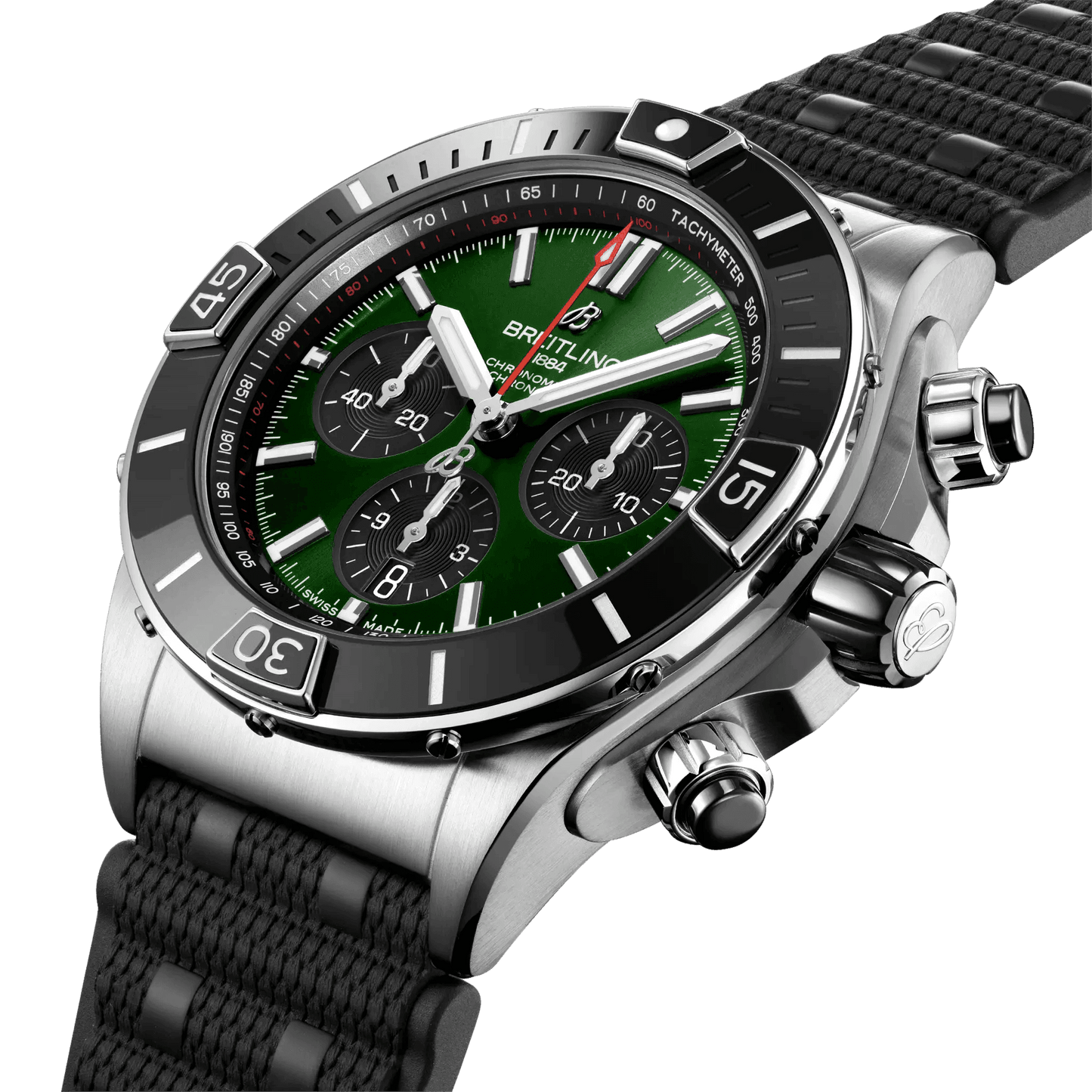 BREITLING Super Chronomat B01 44mm, Stainless Steel case, Black dial, Rubber strap - Classic Kaf