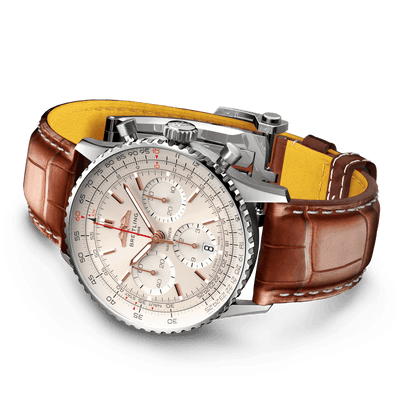 BREITLING Navitimer B01 Chronograph 41mm, Stainless Steel case, Leather strap, Silver dial - Classic Kaf