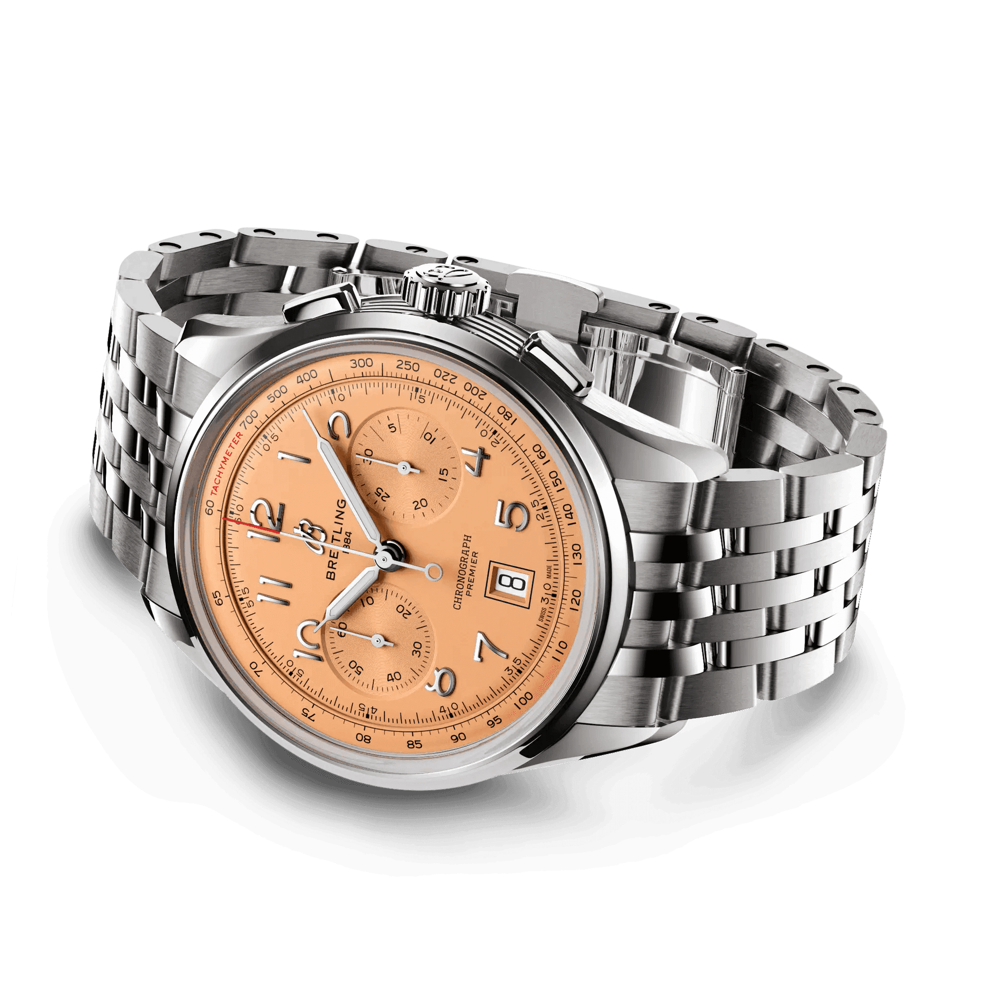 BREITLING Premier B01 Chronograph 42, Stainless Steel case & strap, Orange dial