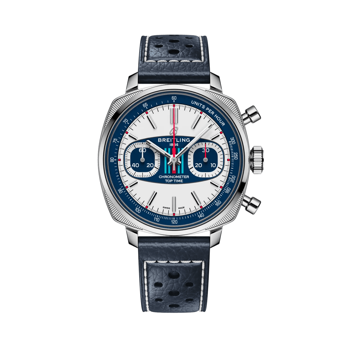 BREITLING Top Time B01 Racing, 38mm Stainless Steel case White dial, Leather strap - Classic Kaf