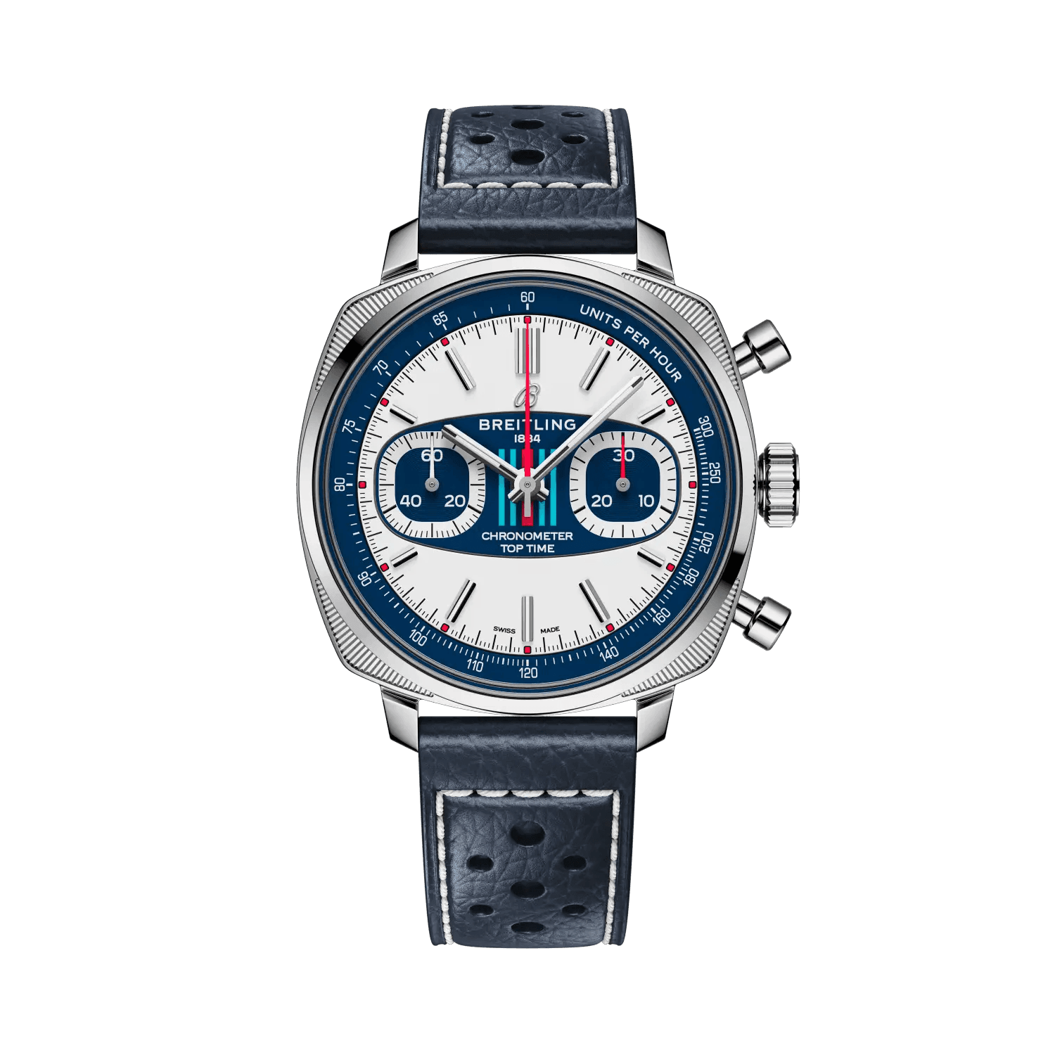 BREITLING Top Time B01 Racing, 38mm Stainless Steel case White dial, Leather strap - Classic Kaf