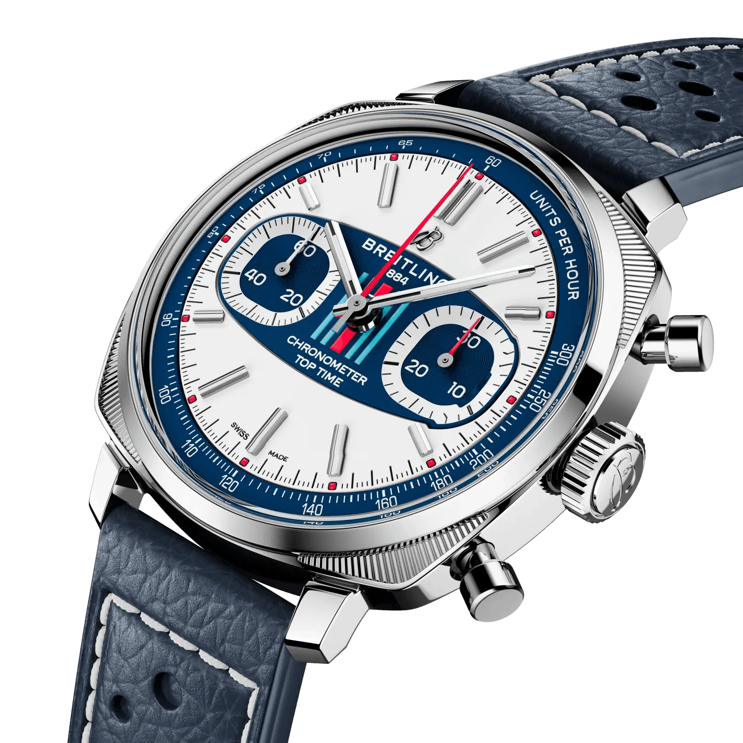 BREITLING Top Time B01 Racing, 38mm Stainless Steel case White dial, Leather strap - Classic Kaf