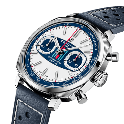 BREITLING Top Time B01 Racing, 38mm Stainless Steel case White dial, Leather strap - Classic Kaf