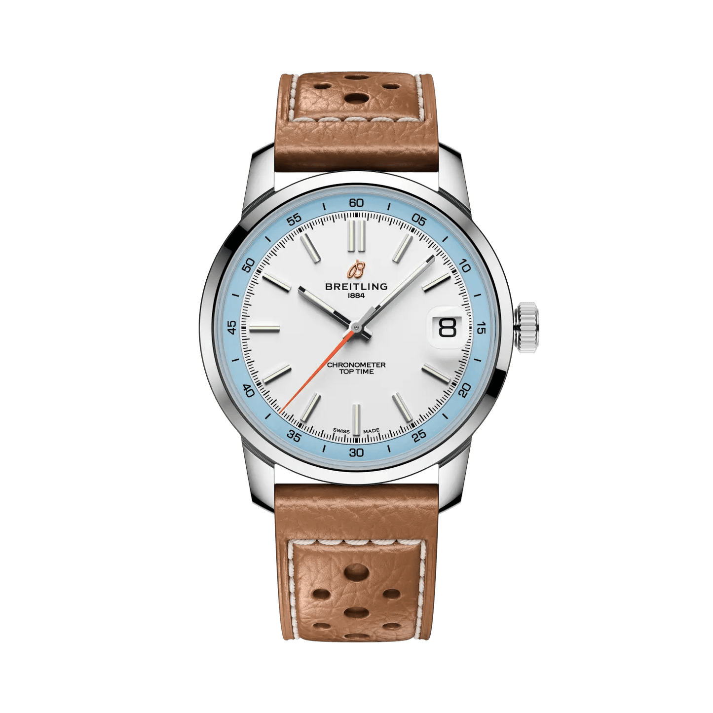 BREITLING Top Time B31, Stainless Steel case, White & Blue dial, Beige leather strap