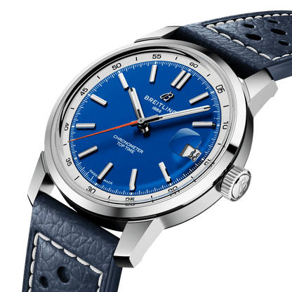 BREITLING Top Time B31, 38mm Stainless Steel case, Blue dial, Leather strap - Classic Kaf