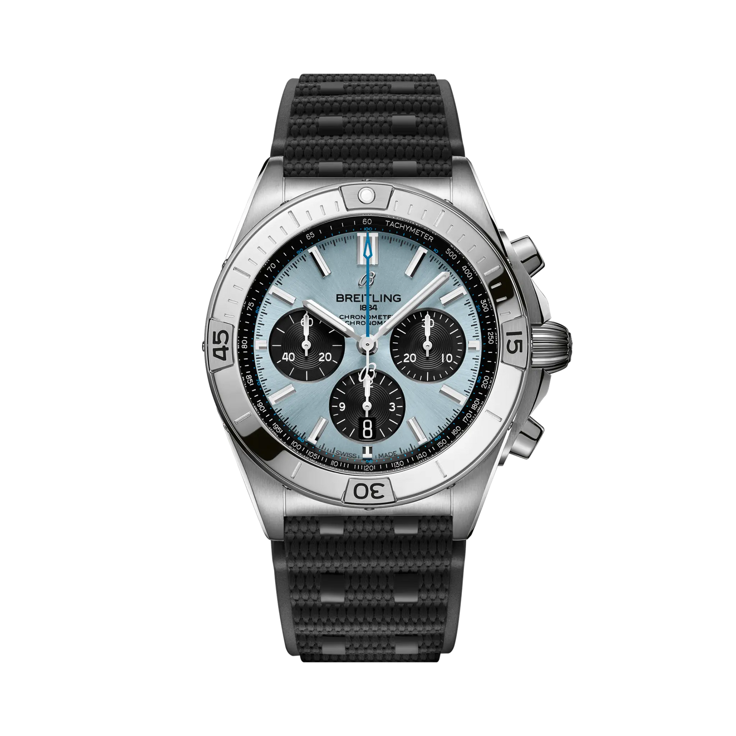 BREITLING Chronomat B01 42mm Stainless steel & platinum case, Bluer dial, Rubber strap