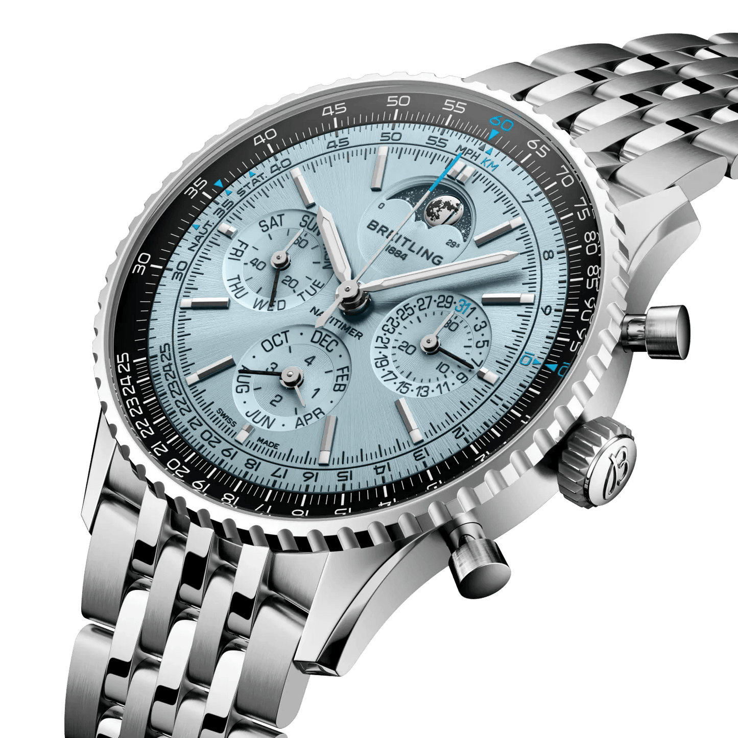 BREITLING Navitimer&nbsp;B19 Chronograph 43 Perpetual Calendar, Stainless steel & Platinum, Blue dial - Classic Kaf