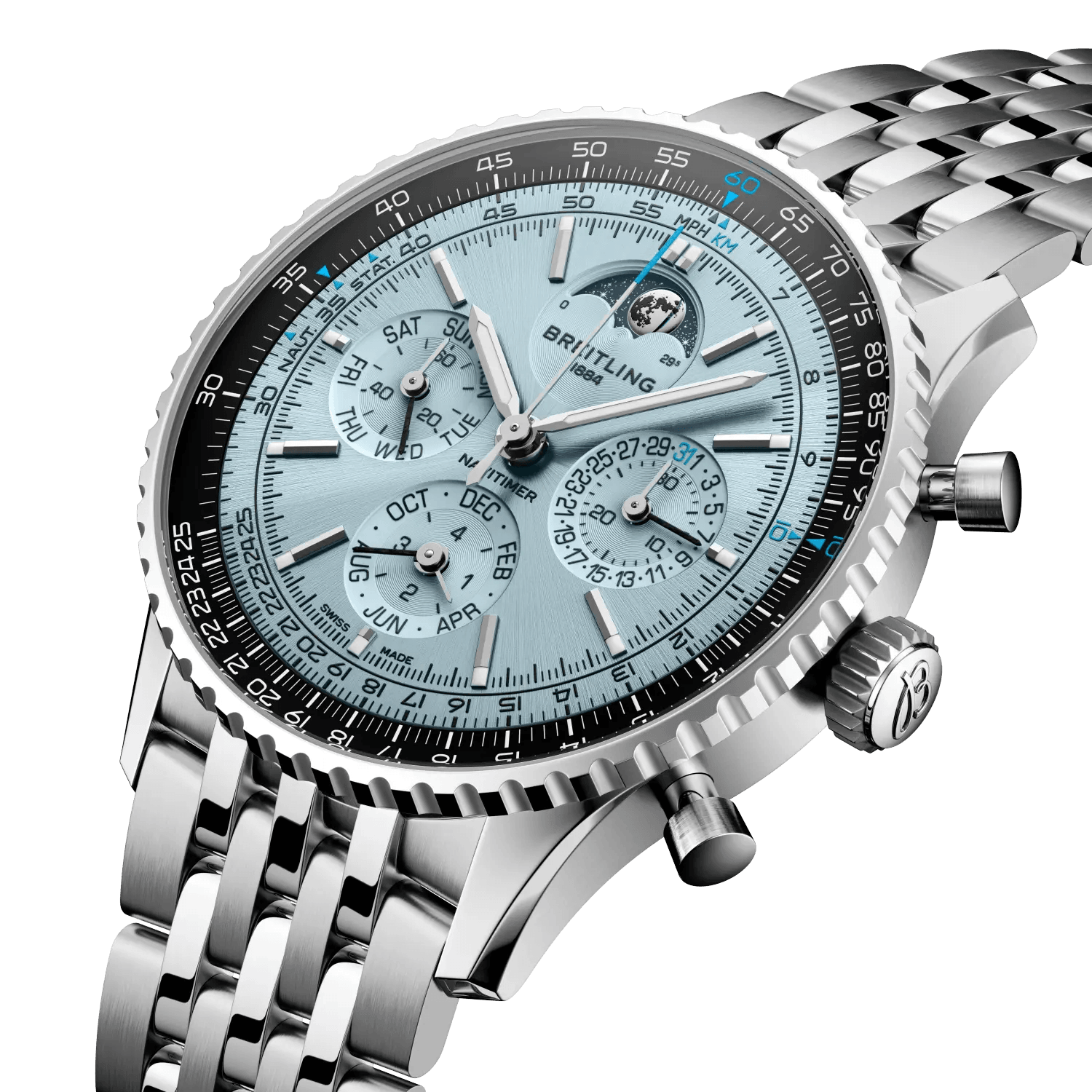 BREITLING Navitimer&nbsp;B19 Chronograph 43 Perpetual Calendar, Stainless steel & Platinum, Blue dial - Classic Kaf
