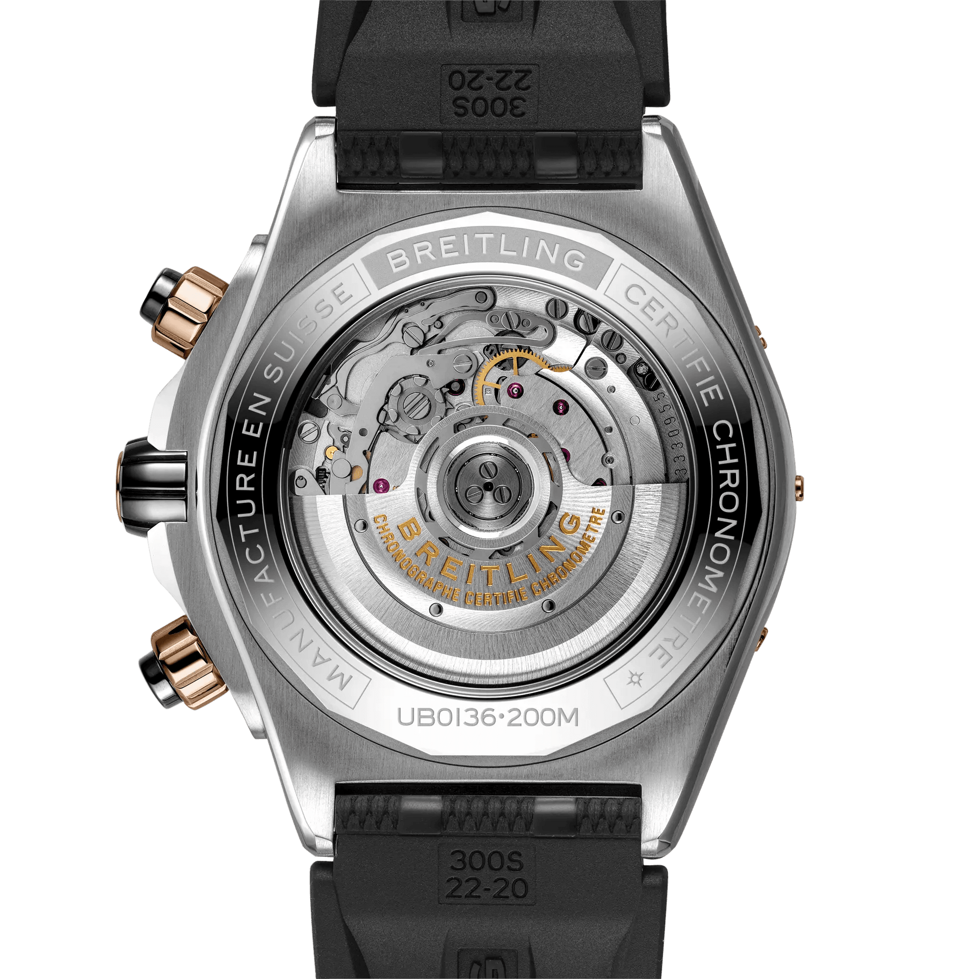 BREITLING Super Chronomat B01 44mm, Stainless Steel & Red Gold case, Black dial, Rubber strap - Classic Kaf