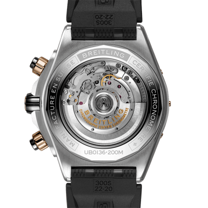 BREITLING Super Chronomat B01 44mm, Stainless Steel & Red Gold case, Black dial, Rubber strap - Classic Kaf