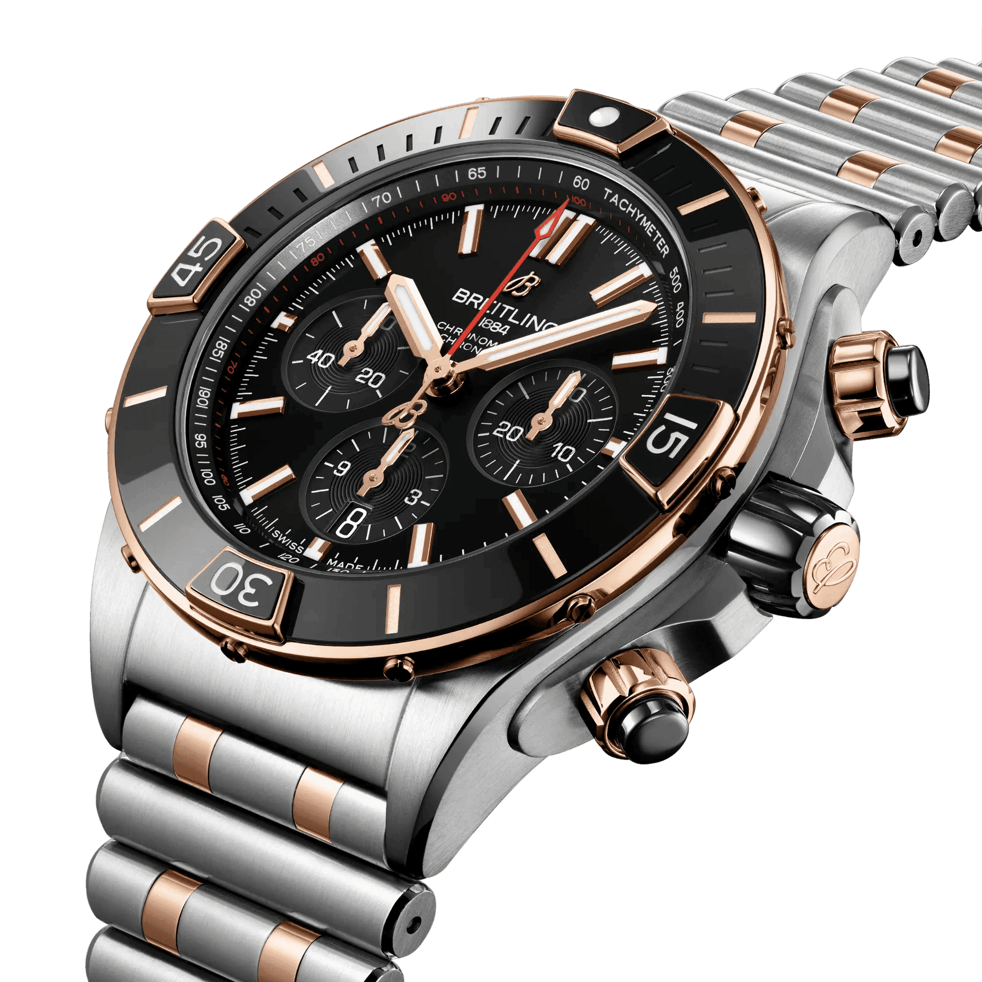 BREITLING Super Chronomat B01 44mm, Stainless Steel & Red Gold, Black dial - Classic Kaf