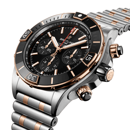 BREITLING Super Chronomat B01 44mm, Stainless Steel & Red Gold, Black dial - Classic Kaf